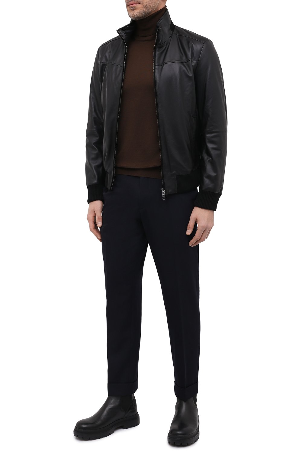 Кожаный бомбер PAUL&SHARK черного цвета по цене 124500 руб., арт. 11312499/H1F, фото 2 Кожаный бомбер PAUL&SHARK, арт. 11312499/H1F, фото 2