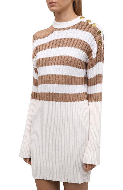 Платье из вискозы BALMAIN кремового цвета по цене 214500 руб., арт. XF1RF020/KB20, фото 3 Платье из вискозы BALMAIN, арт. XF1RF020/KB20, фото 3
