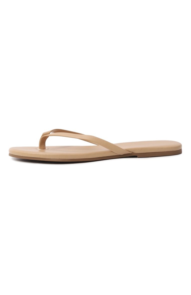 Женские кожаные шлепанцы MELISSA ODABASH бежевого цвета, арт. SANDALS CR | Фото 4 (Материал внешний: Натуральная кожа; Подошва: Плоская; Каблук высота: Низкий; Драгоценные камни: Проставлено; Материал сплава: Проставлено)