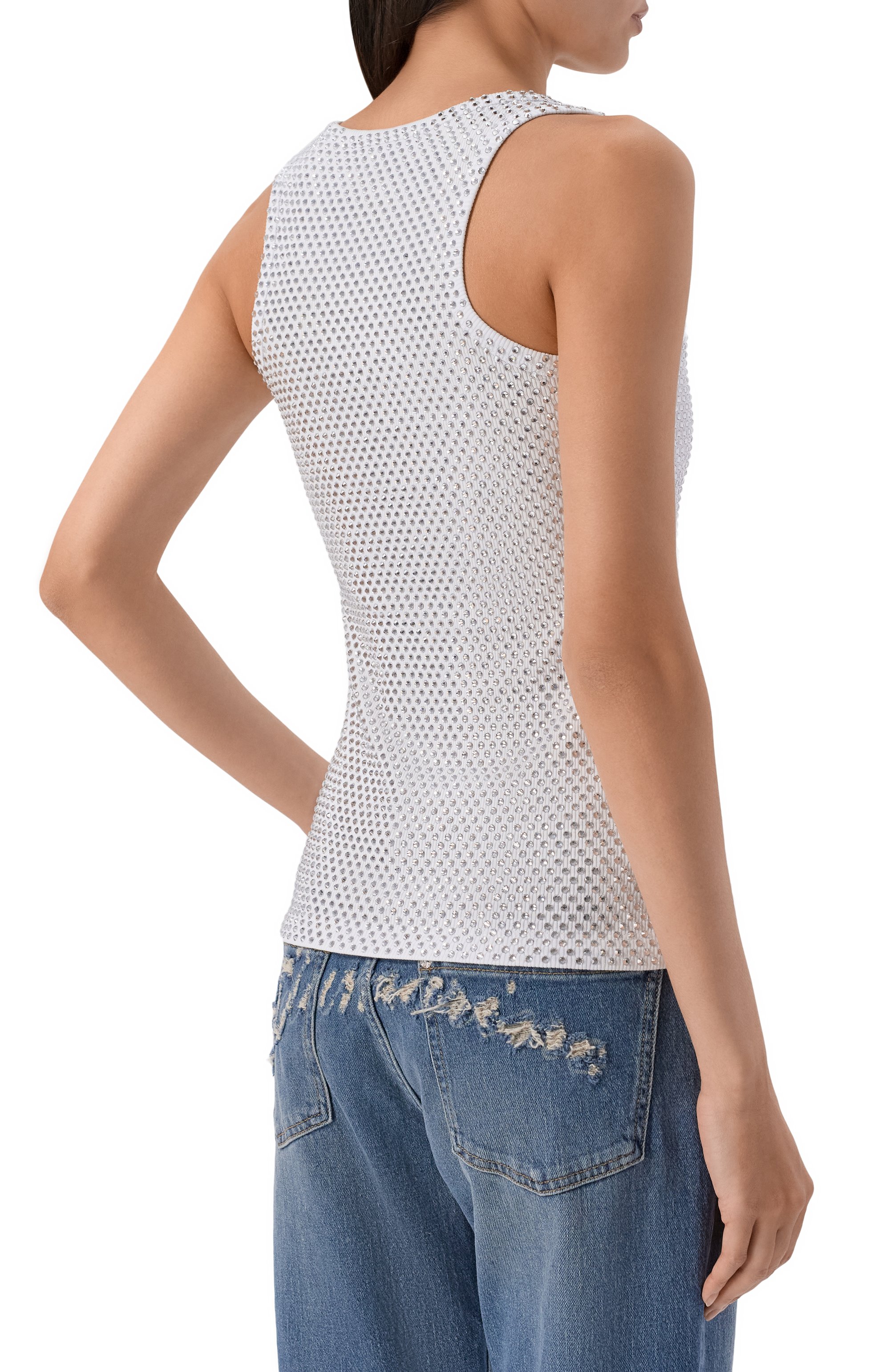 Топ с отделкой стразами GIUSEPPE DI MORABITO белого цвета по цене 54050 руб., арт. 06PST0257FC 16414, фото 4 Топ с отделкой стразами GIUSEPPE DI MORABITO, арт. 06PST0257FC 16414, фото 4