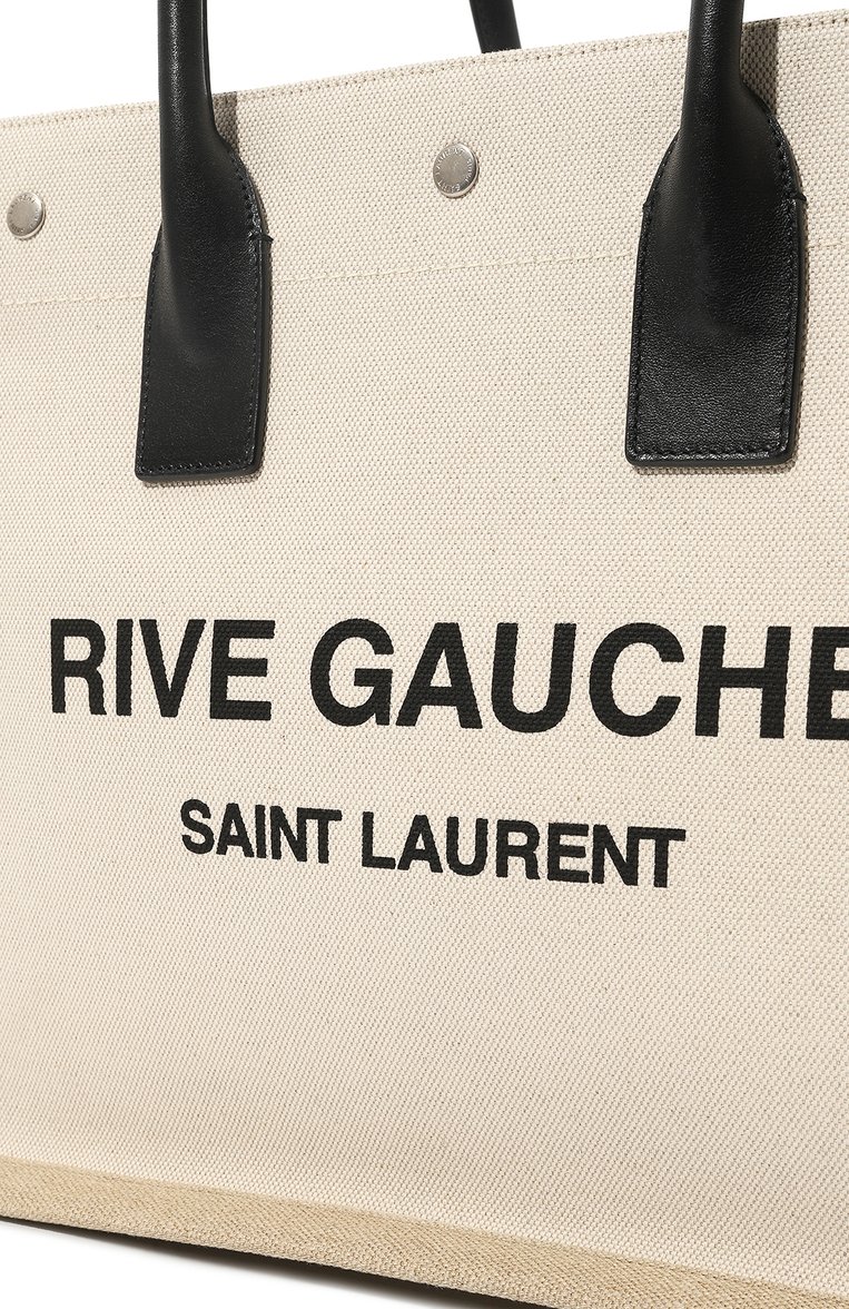 Женская сумка-тоут rive gauche SAINT LAURENT кремвого цвета, арт. 617481/FAAVU | Фото 3 (Материал: Текстиль; Материал сплава: Проставлено; Ошибки технического описания: Нет высоты, Нет глубины, Нет ширины; Драгоценные камни: Проставлено; Сумки-технические: Сумки-шопперы)