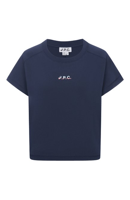 Женская хлопковая футболка a.p.c. x asics A.P.C. синего цвета, арт. C0EAV-F26454 | Фото 1 (Длина (для топов): Стандартные; Материал внешний: Хлопок; Рукава: Короткие; Автоматизация состава: Проставлено; Автоматизация ТО: Проставлено)