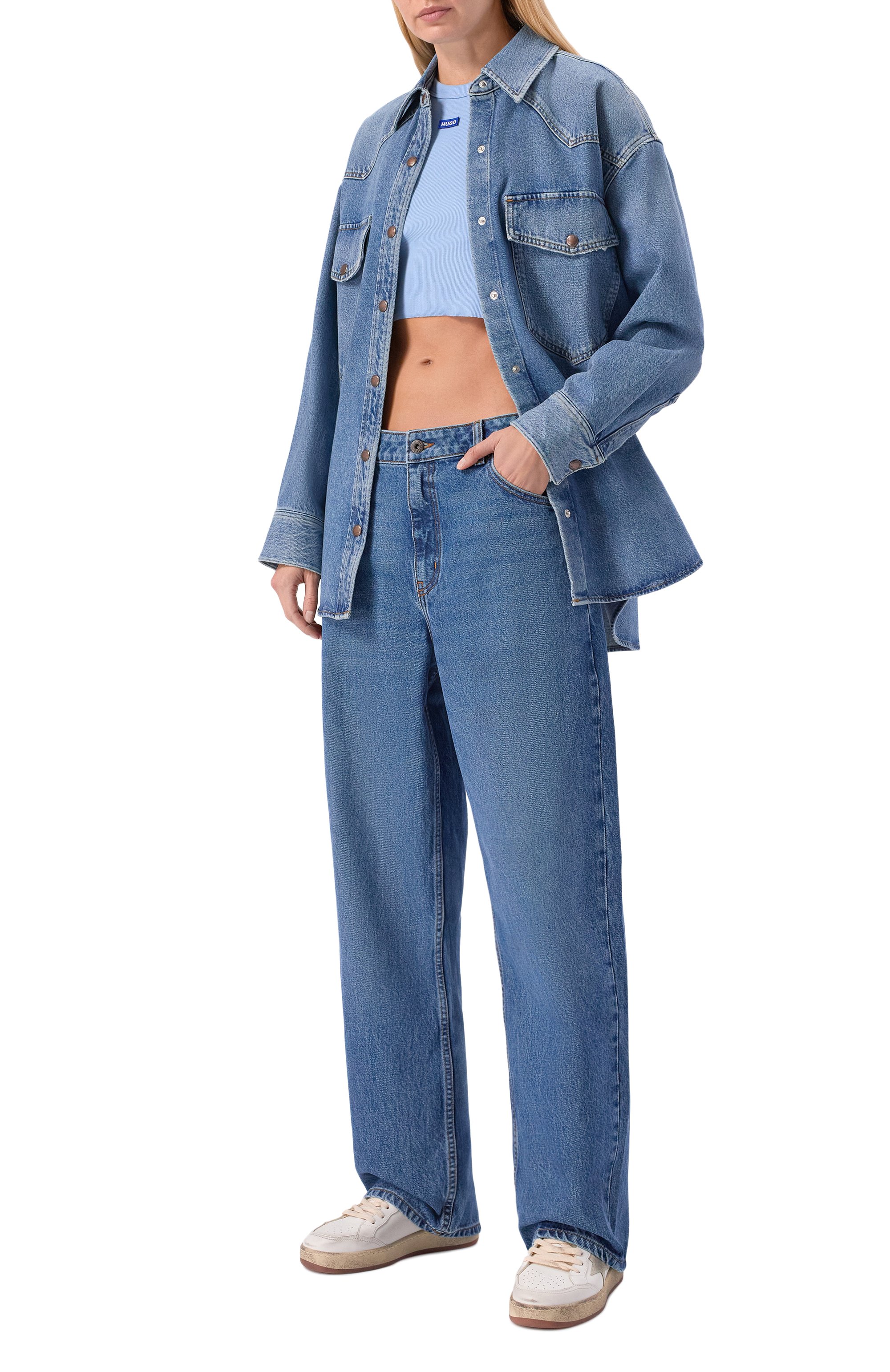 Хлопковая майка HUGO BLUE голубого цвета по цене 5475 руб., арт. 50511450, фото 2 Хлопковая майка HUGO BLUE, арт. 50511450, фото 2