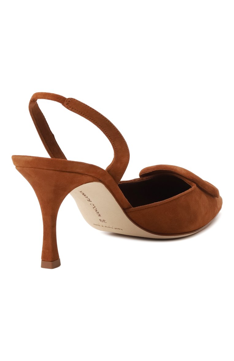 Женские замшевы�е туфли maysli 70 MANOLO BLAHNIK коричневого цвета, арт. 219-0182/SUE | Фото 5 (Материал сплава: Проставлено; Материал внешний: Натуральная кожа, Замша; Каблук высота: Высокий; Подошва: Плоская; Драгоценные камни: Проставлено; Материал внутренний: Натуральная кожа; Женское Кросс-КТ: Слингбэки; Каблук тип: Шпилька)