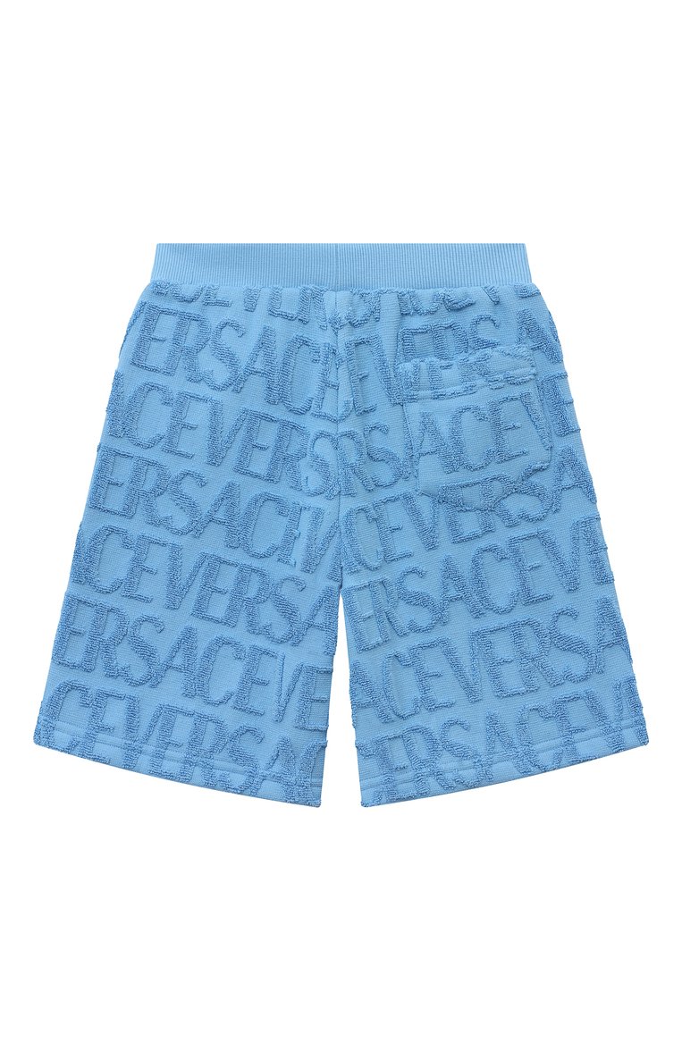 Детские шорты VERSACE голубого цвета, арт. 1011099/1A08124/8A-14A | Фото 2 (Нос: Не проставлено; Материал внешний: Хлопок; Случай: Повседневный)