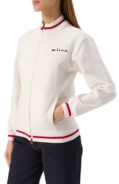Женский хлопковая толстовка KITON молочного цвета, арт. D59448H0805201 | Фото 3 (Драгоценные камни: Проставлено; Рукава: Длинные; Материал сплава: Проставлено; Длина (для топов): Стандартные; Стили: Спорт-шик; Женское Кросс-КТ: Кардиган-одежда; Материал внешний: Хлопок)