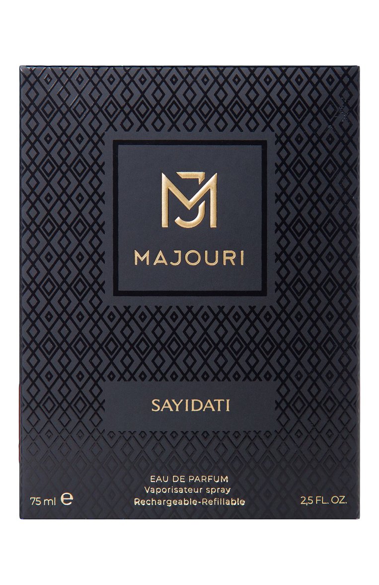 Парфюмерная вода sayidati (75ml) MAJOURI бесцветного цвета, арт. 3665543011035 | Фото 2 (Тип аромата: Цветочный, Шипровый; Региональные ограничения белый список (Axapta Mercury): Не проставлено; Нос: Не проставлено; Тип продукта - парфюмерия: Парфюмерная вода; Ограничения доставки: flammable)