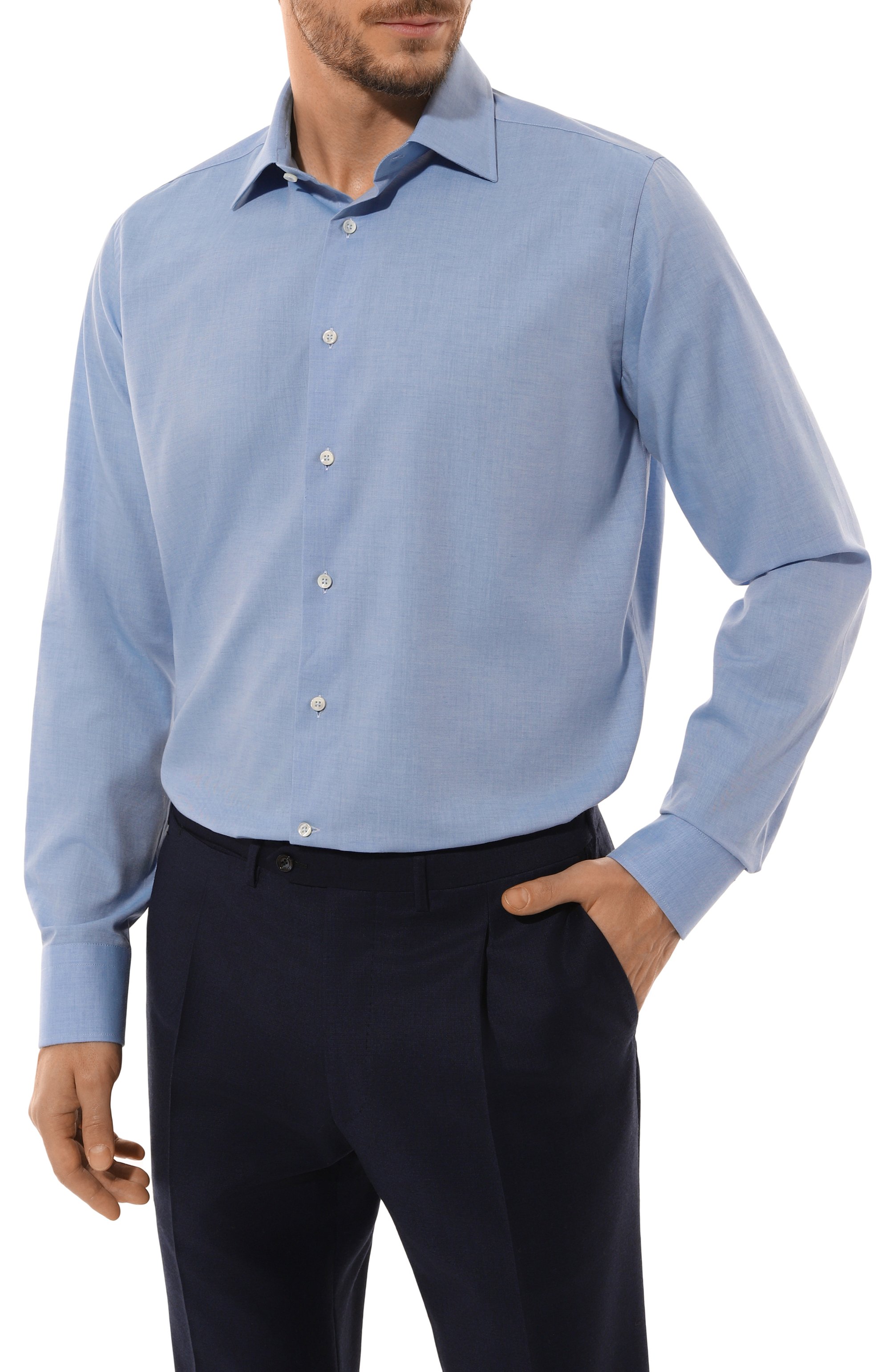 Сорочка из хлопка и кашемира CANALI голубого цвета по цене 46500 руб., арт. CCL7018/GD03310, фото 3 Сорочка из хлопка и кашемира CANALI, арт. CCL7018/GD03310, фото 3