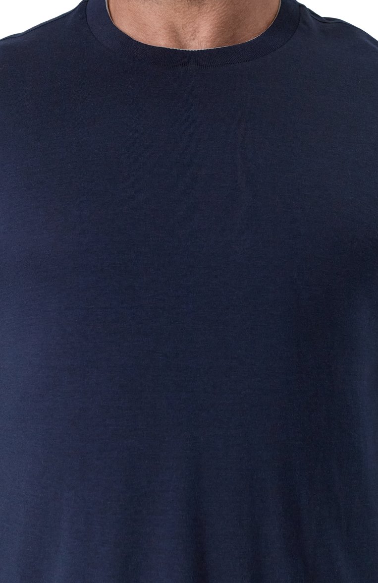 Мужская футболка PAUL&SHARK темно-синего цвета, арт. 25411098/3XL | Фото 5 (Материал внешний: Хлопок; Длина (для топов): Стандартные; Рукава: Короткие; Автоматизация состава: Проставлено; Автоматизация ТО: Проставлено; Мужское Кросс-КТ: Футболка-одежда; Принт: Без принта; Стили: Кэжуэл; Детали: Без декора)