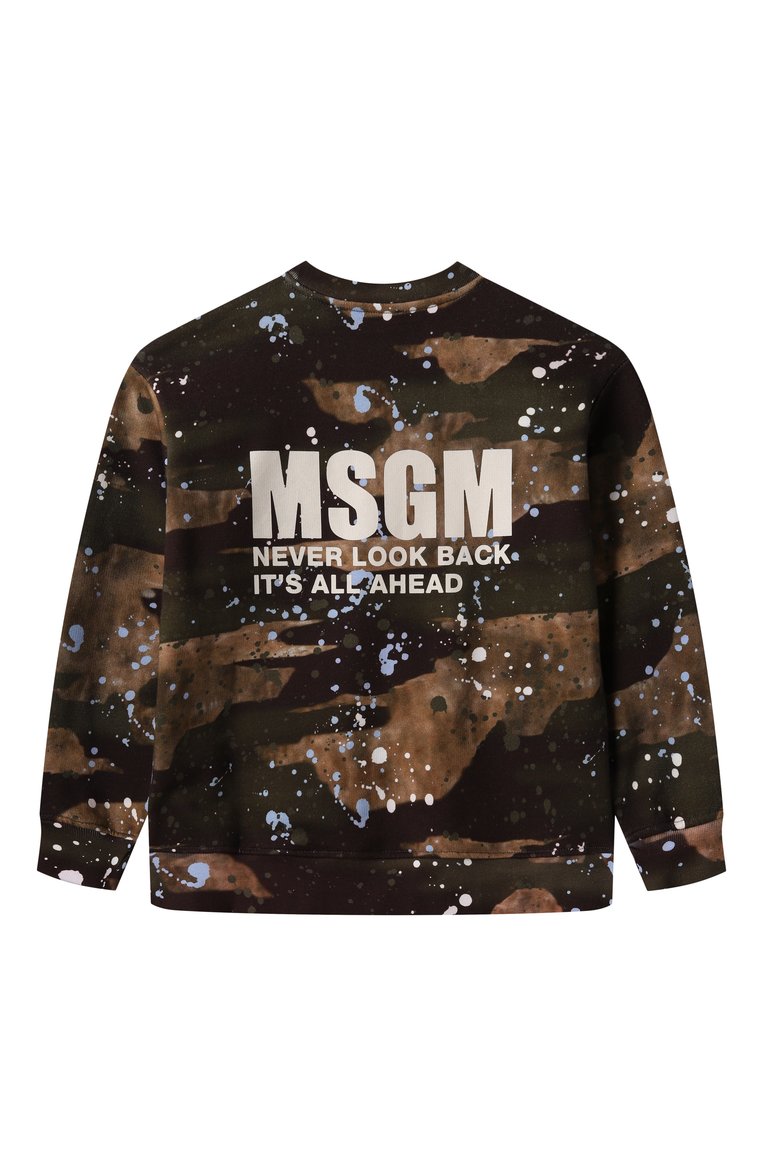 Детский хлопковый свитшот MSGM KIDS хаки цвета, арт. S5MSJBSW029 | Фото 2 (Рукава: Длинные; Мальчики Кросс-КТ: Свитшот-одежда; Материал внешний: Хлопок; Автоматизация состава: Проставлено; Автоматизация ТО: Проставлено; Ростовка одежда: 6 лет | 116 см, 10 - 11 лет | 140 - 146см, 12 лет | 152 см, 16 лет | 164 см, 8 лет | 128 см)