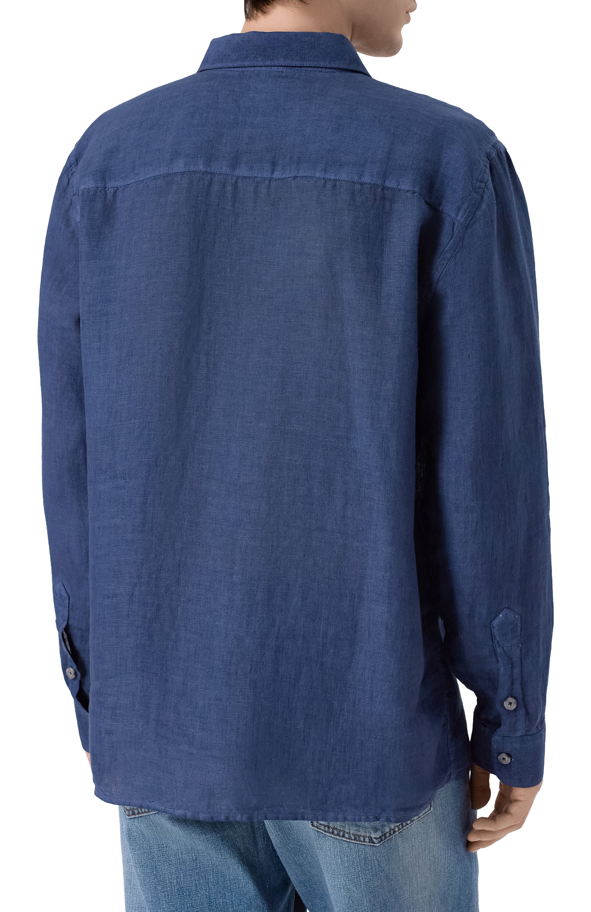 Льняная рубашка 120% LINO темно-синего цвета по цене 33600 руб., арт. 33ALIM19SG/0115/S00, фото 4 Льняная рубашка 120% LINO, арт. 33ALIM19SG/0115/S00, фото 4