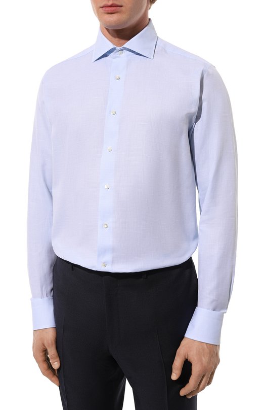 Сорочка из хлопка и льна Canali N798/GR03205 Голубой  N798/GR03205 Фото 4