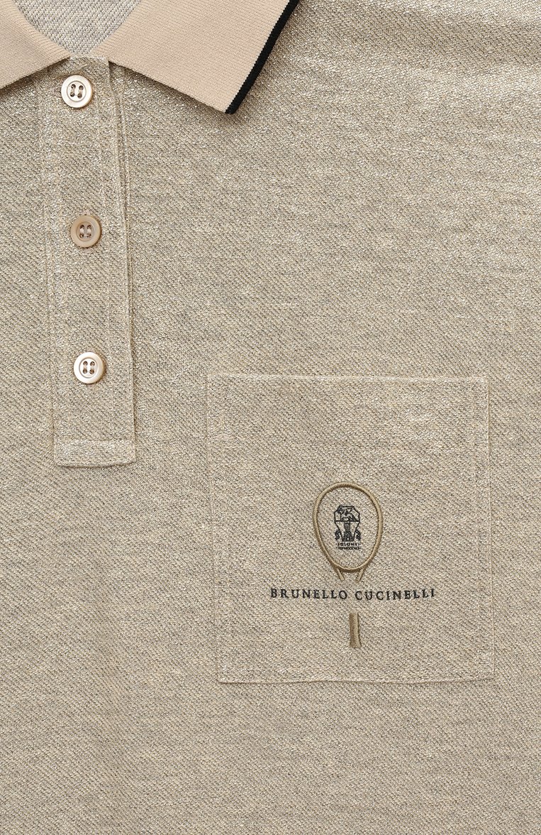 Детское платье изо льна и хлопка BRUNELLO CUCINELLI золотого цвета, арт. BL947A013C | Фото 3 (Материал внешний: Лен; Рукава: Короткие; Девочки Кросс-КТ: Платье-одежда; Случай: Повседневный; Ростовка одежда: 13 - 15 лет | 158 см)