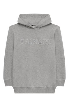 Детский хлопковое худи BALMAIN серого цвета, арт. BT4P80 | Фото 1 (Рукава: Длинные; Мальчики Кросс-КТ: Худи-одежда; Материал сплава: Проставлено; Материал внешний: Хлопок; Драгоценные камни: Проставлено; Ростовка одежда: 10 - 11 лет | 140 - 146см, 12 лет | 152 см, 13 - 15 лет | 158 см, 6 лет | 116 см, 8 лет | 128 см)