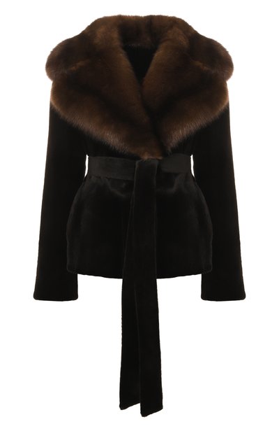 Женская шуба из норки с отделкой из соболя MVST, арт. M038/MINK SHAVED + SABLE WILD