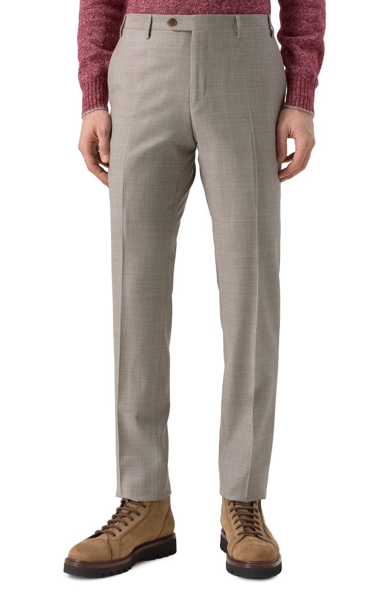 Мужские шерстяные брюки CORNELIANI светло-бежевого цвета, арт. 255B01-2517087 | Фото 3 (Материал сплава: Проставлено; Длина (брюки, джинсы): Стандартные; Драгоценные камни: Проставлено; Материал внешний: Шерсть; Стили: Классический, Кэжуэл; Случай: Формальный, Повседневный)