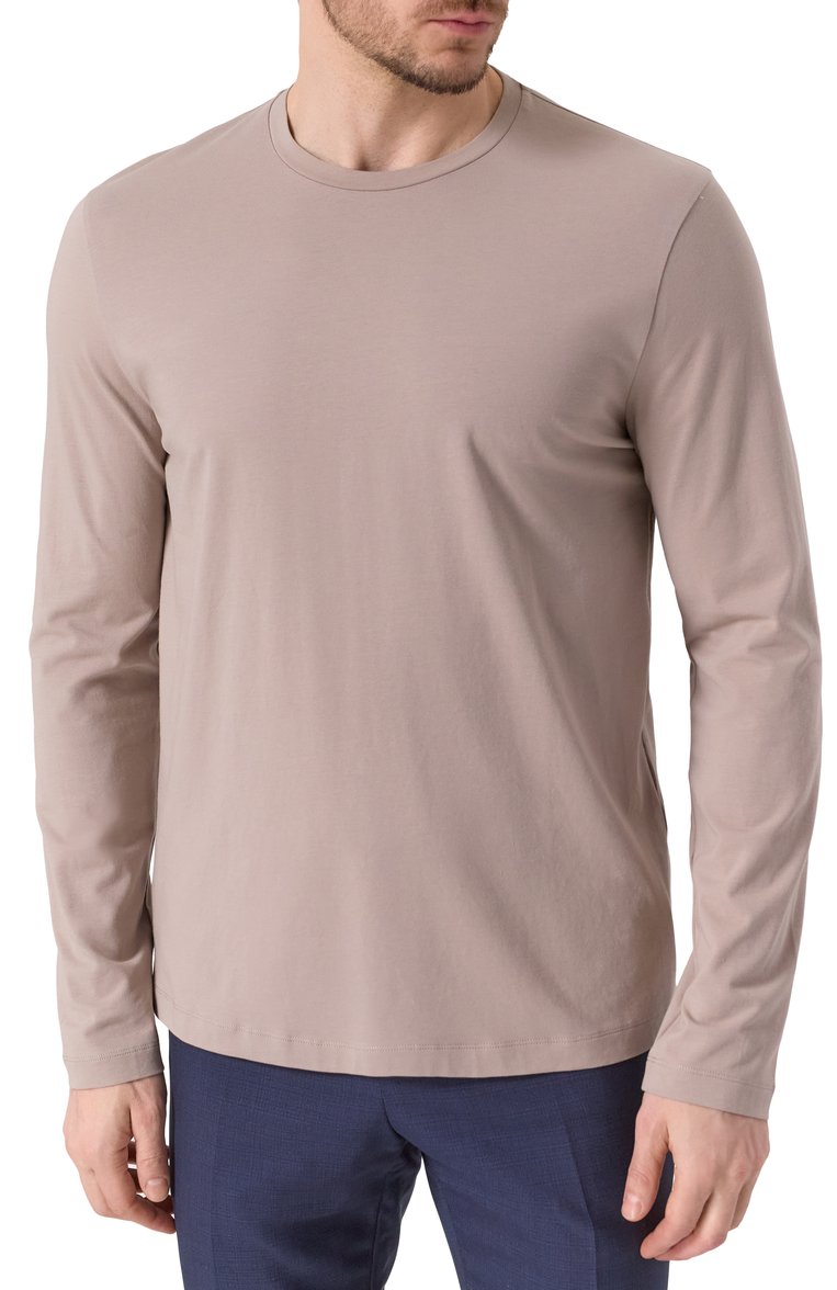 Мужская хлопковый лонгслив CORNELIANI темно-бежевого цвета, арт. 25G591-2525028 | Фото 3 (Материал внешний: Хлопок; Рукава: Длинные; Длина (для топов): Стандартные; Принт: Без принта; Стили: Кэжуэл; Мужское Кросс-КТ: Футболка-одежда; Кросс-КТ: Джерси; Детали: Без декора; Автоматизация ТО: Проставлено; �Автоматизация состава: Проставлено)