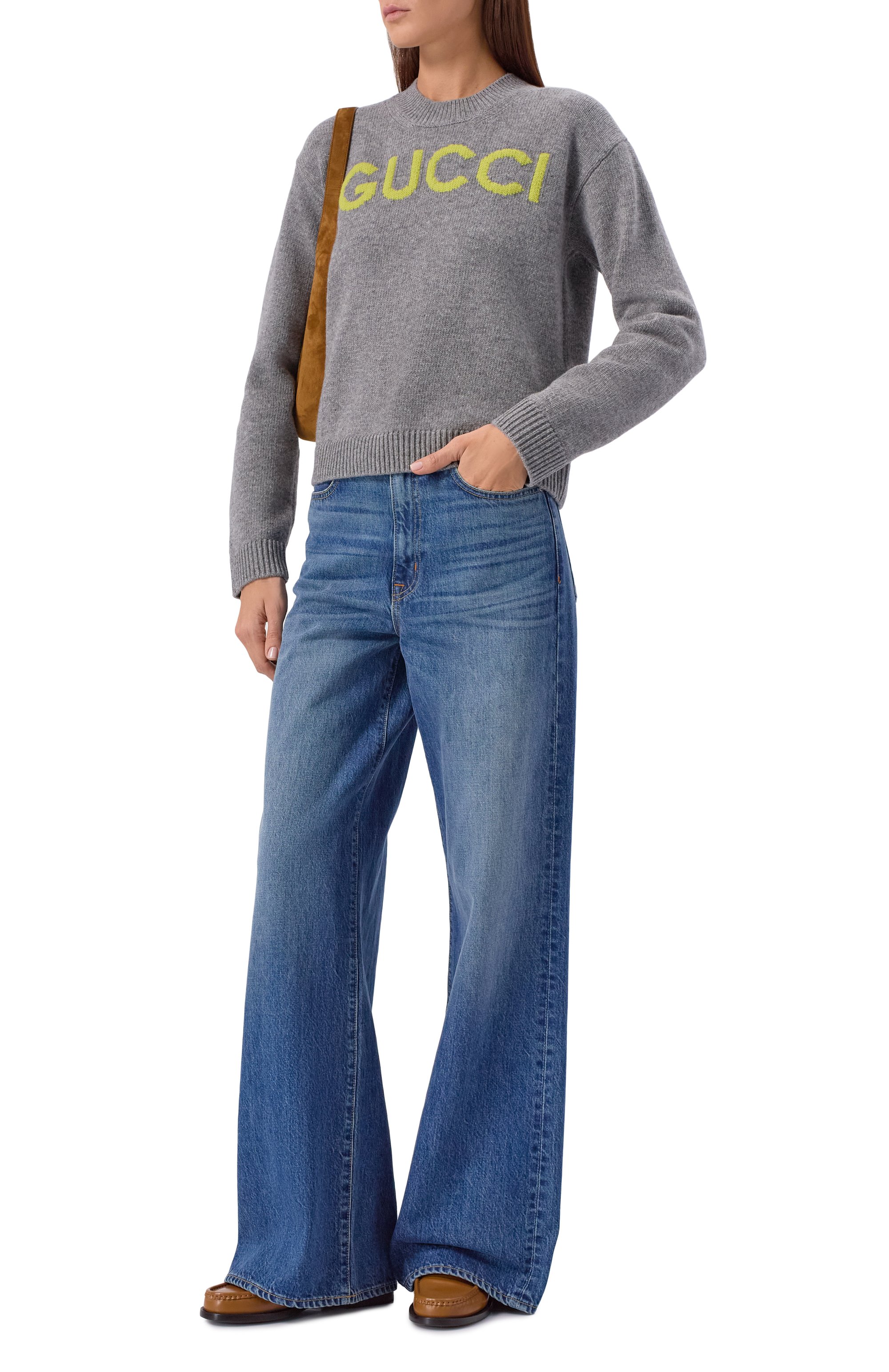 Шерстяной свитер GUCCI серого цвета по цене 194500 руб., арт. 770072/XKEBC, фото 2 Шерстяной свитер GUCCI, арт. 770072/XKEBC, фото 2