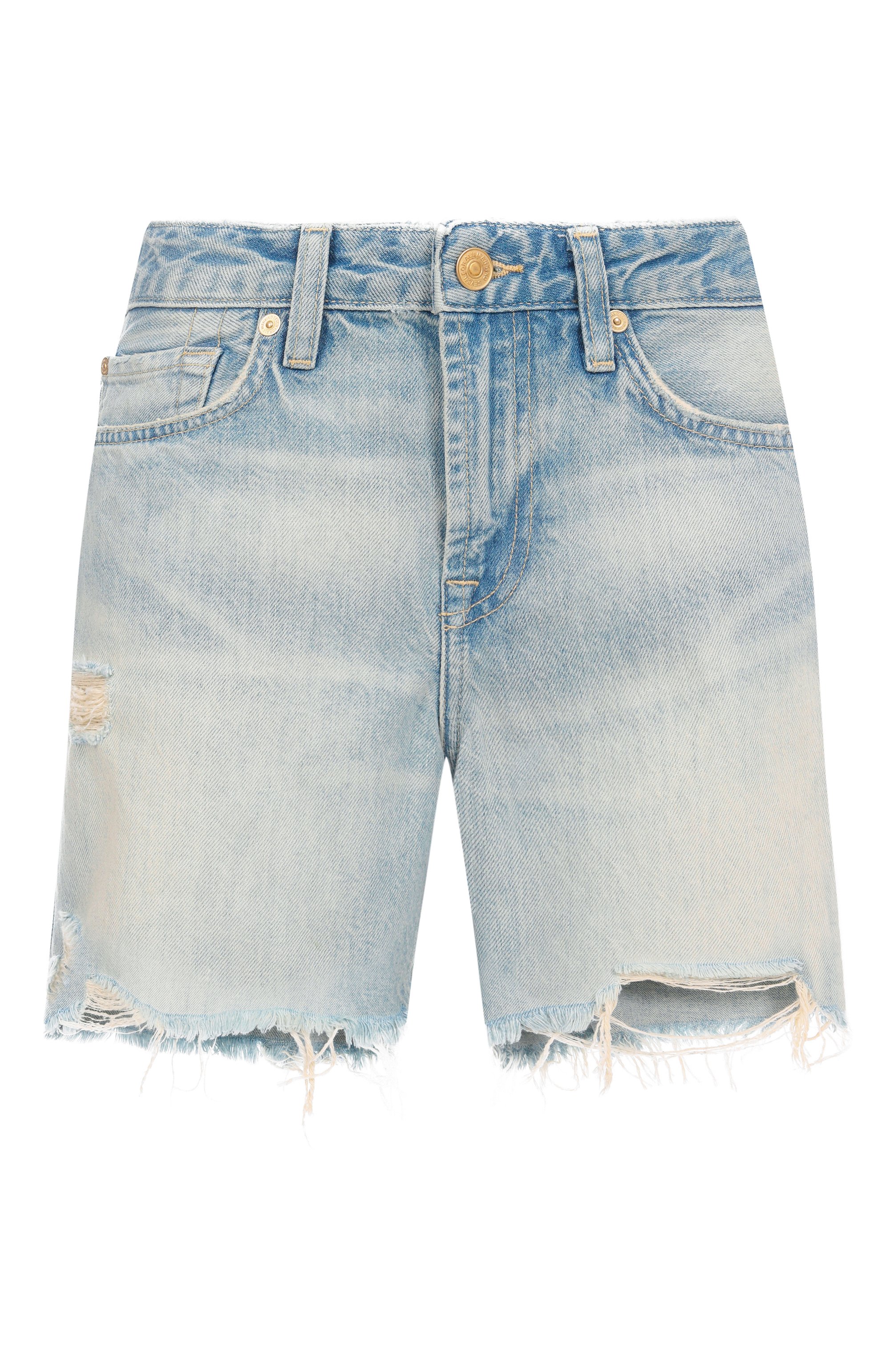 Джинсовые шорты 7 FOR ALL MANKIND голубого цвета по цене 22300 руб., арт. 7U668066PAS, фото 1 Джинсовые шорты 7 FOR ALL MANKIND, арт. 7U668066PAS, фото 1