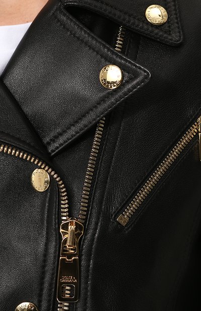 Укороченная кожаная куртка с косой молнией DOLCE & GABBANA, арт. F9829L/FUL89, фото 5