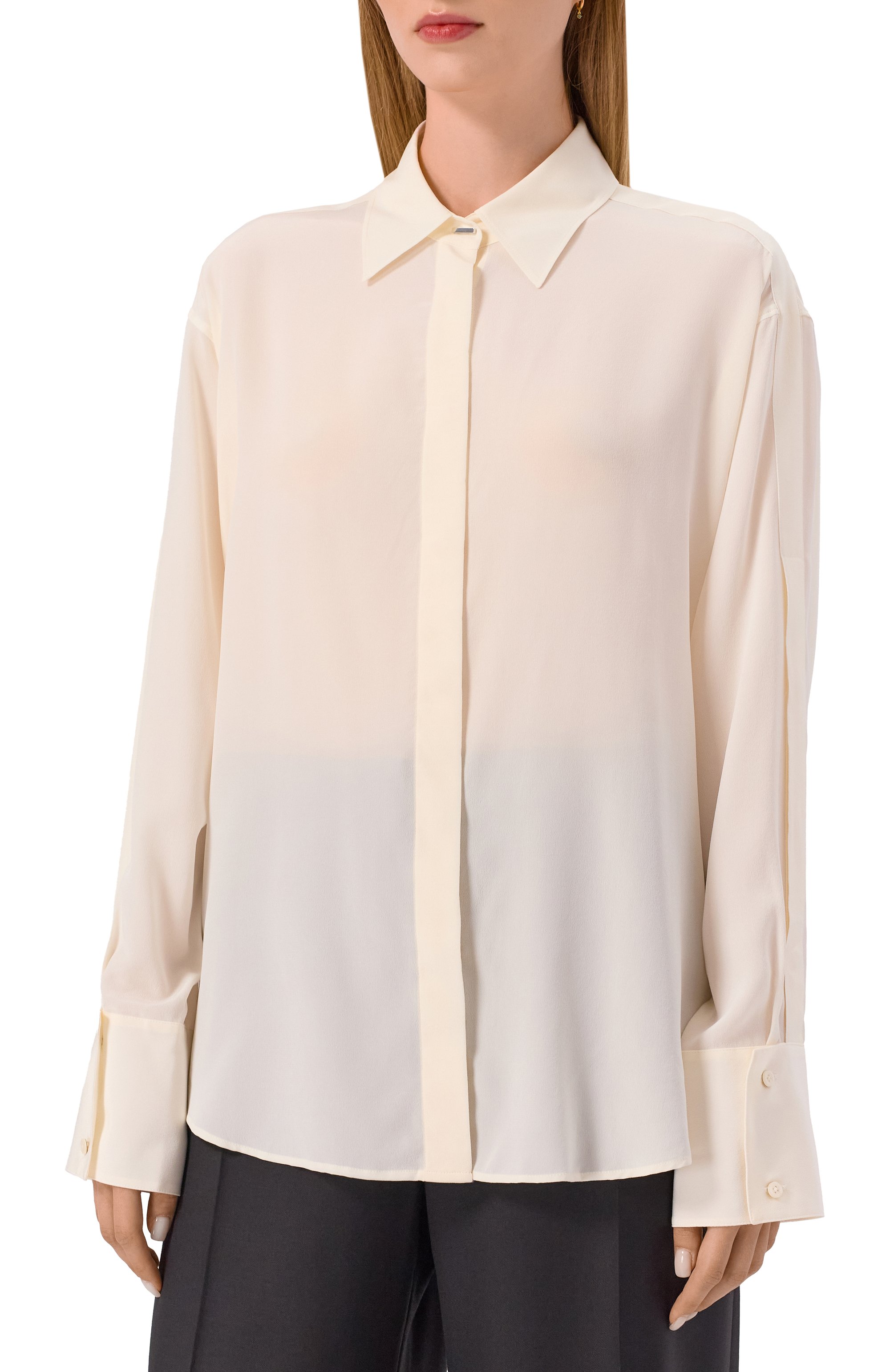 Шелковая блузка BOSS кремового цвета по цене 35950 руб., арт. 50551961, фото 3 Шелковая блузка BOSS, арт. 50551961, фото 3