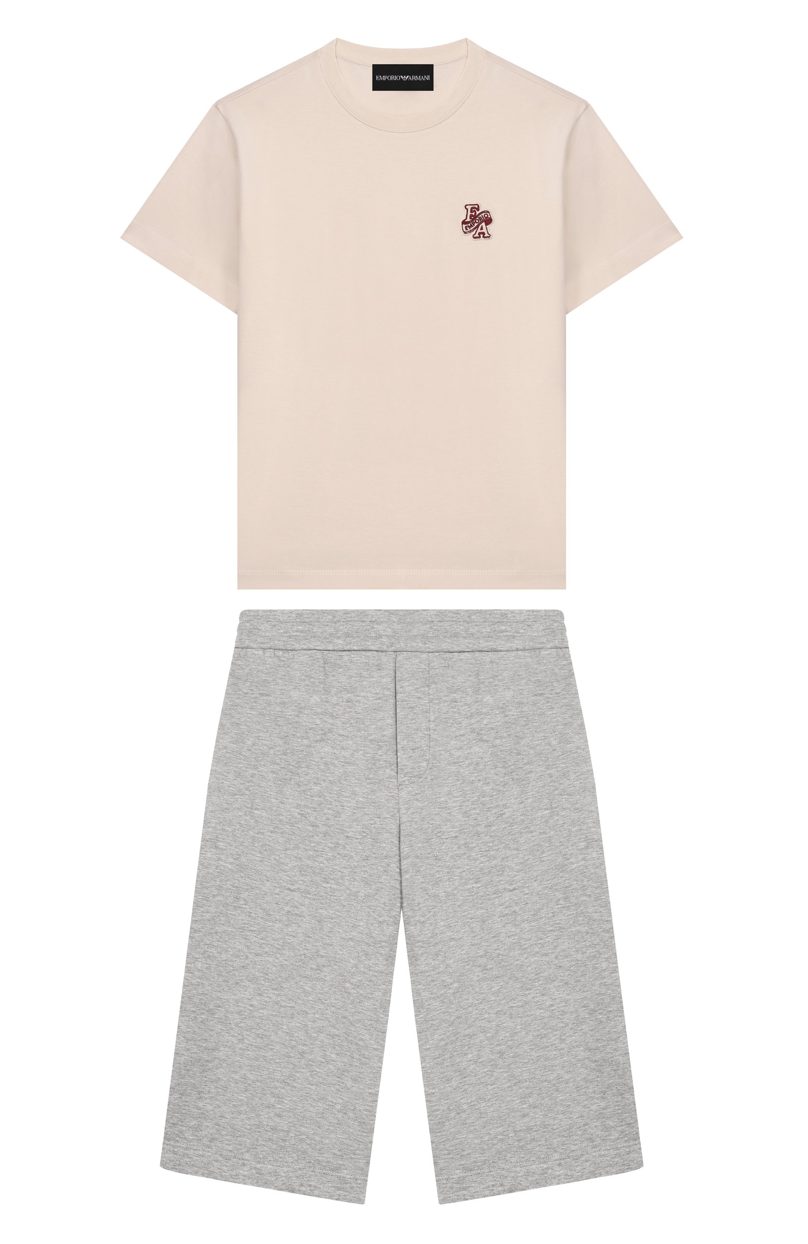 Комплект из футболки и шорт EMPORIO ARMANI серого цвета по цене 23900 руб., арт. EB001416/AF13715, фото 1 Комплект из футболки и шорт EMPORIO ARMANI, арт. EB001416/AF13715, фото 1