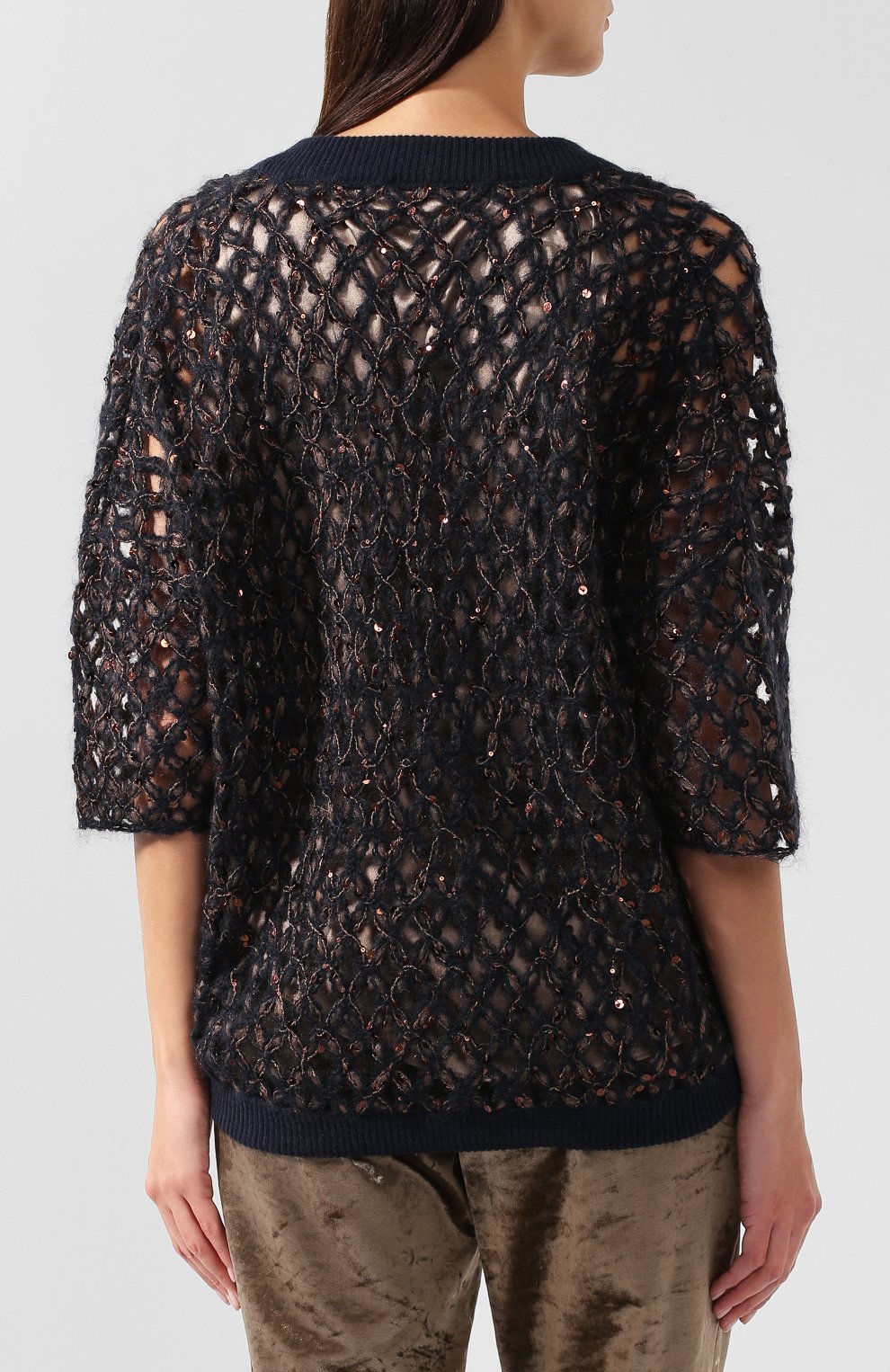 Вязаный пуловер с укороченным рукавом BRUNELLO CUCINELLI, арт. M1QR02002, фото 4