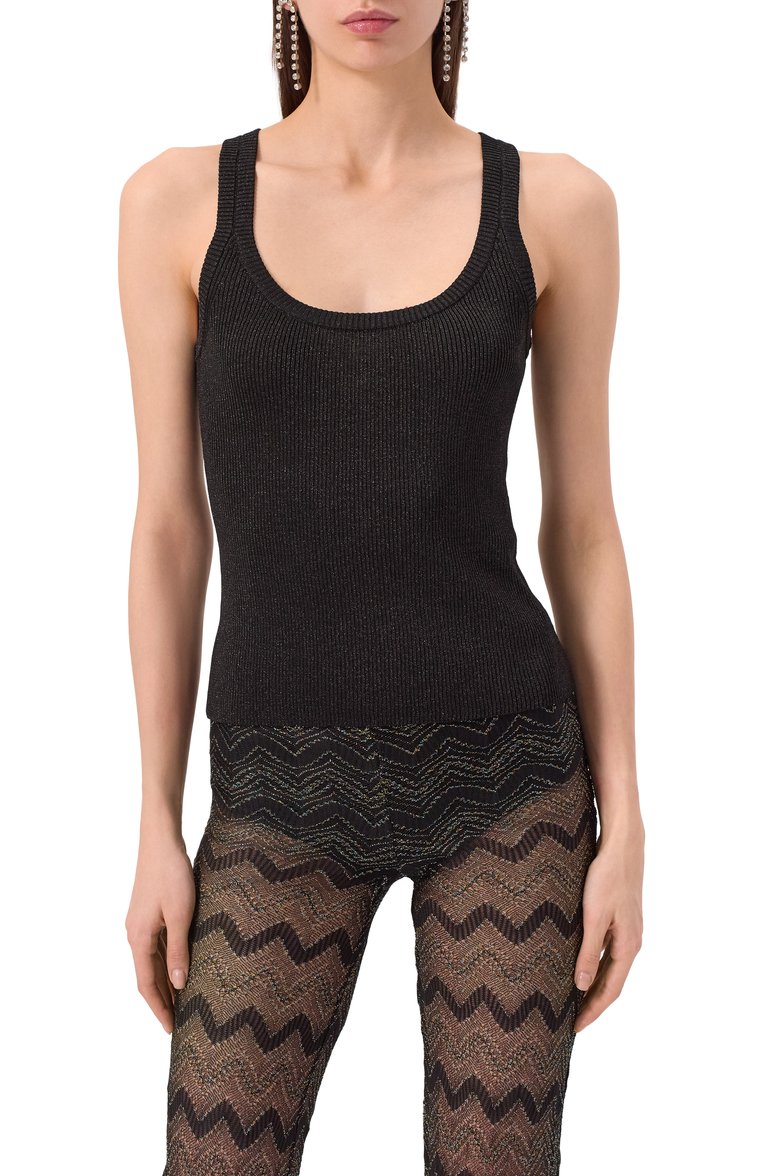 Женская майка из вискозы MISSONI черного цвета, арт. DS25SK0B/BK045A | Фото 3 (Драгоценные камни: Проставлено; Длина (для топов): Стандартные; Материал сплава: Проставлено; Материал внешний: Вискоза; Кросс-КТ: Трикотаж; Стили: Минимализм; Рукава: Без рукавов)