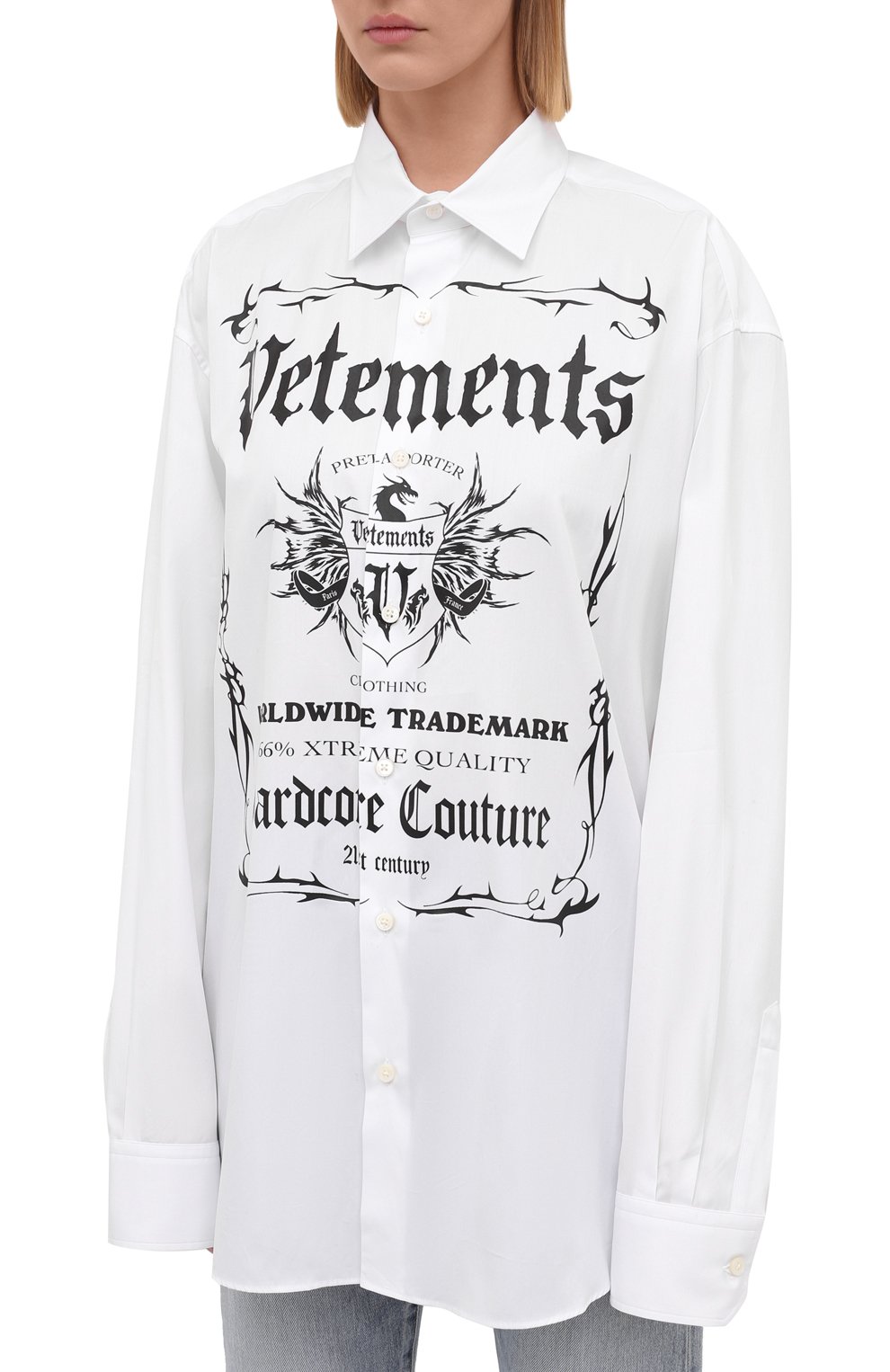 Хлопковая рубашка VETEMENTS белого цвета по цене 69300 руб., арт. UA52SH500W 1005/W, фото 3 Хлопковая рубашка VETEMENTS, арт. UA52SH500W 1005/W, фото 3