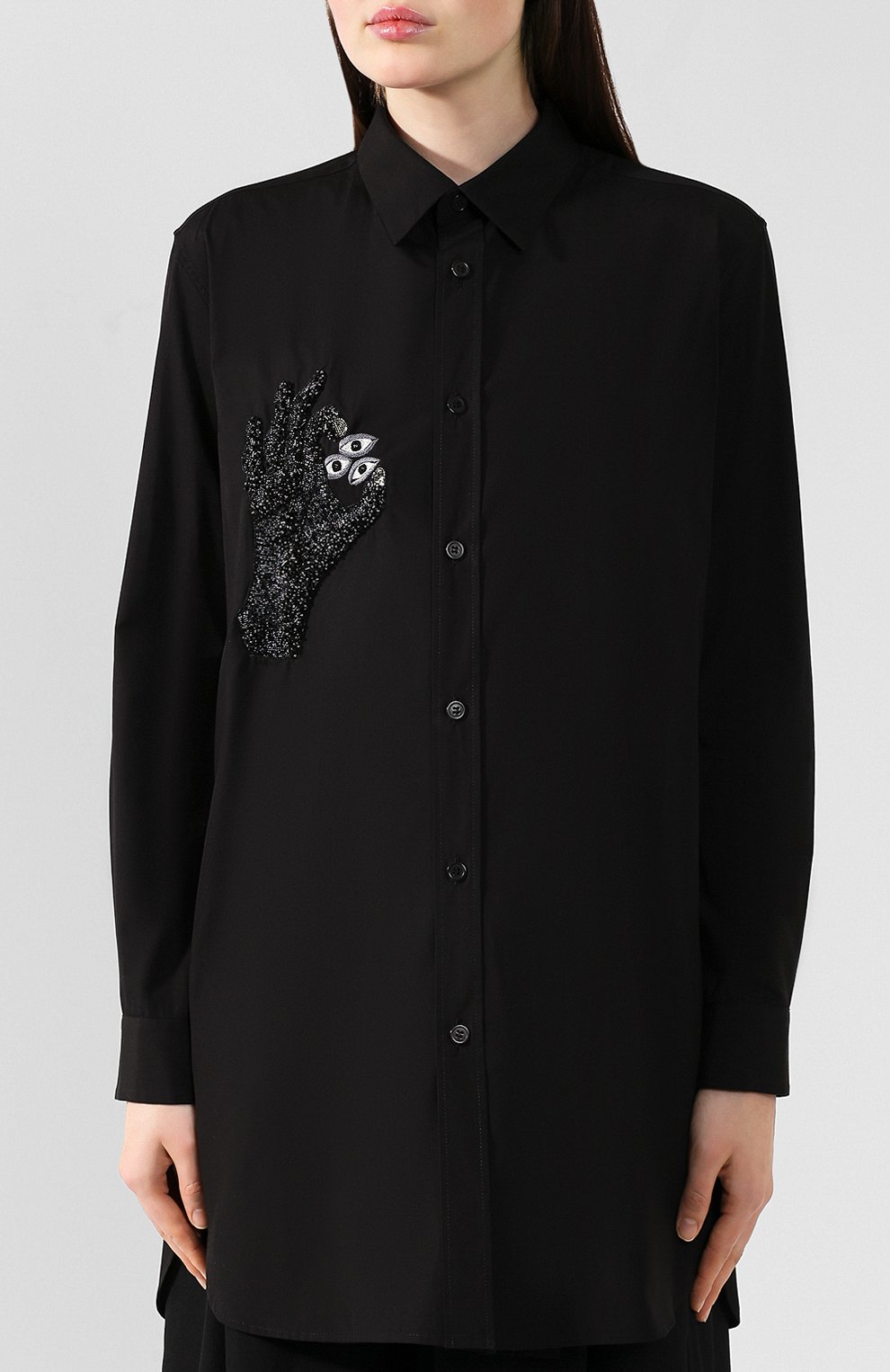 Хлопковая рубашка YOHJI YAMAMOTO черного цвета по цене 75250 руб., арт. YJ-B06-028, фото 3 Хлопковая рубашка YOHJI YAMAMOTO, арт. YJ-B06-028, фото 3