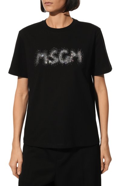 Хлопковая футболка MSGM черного цвета по цене 16050 руб., арт. 3341MDM107 227798, фото 3 Хлопковая футболка MSGM, арт. 3341MDM107 227798, фото 3