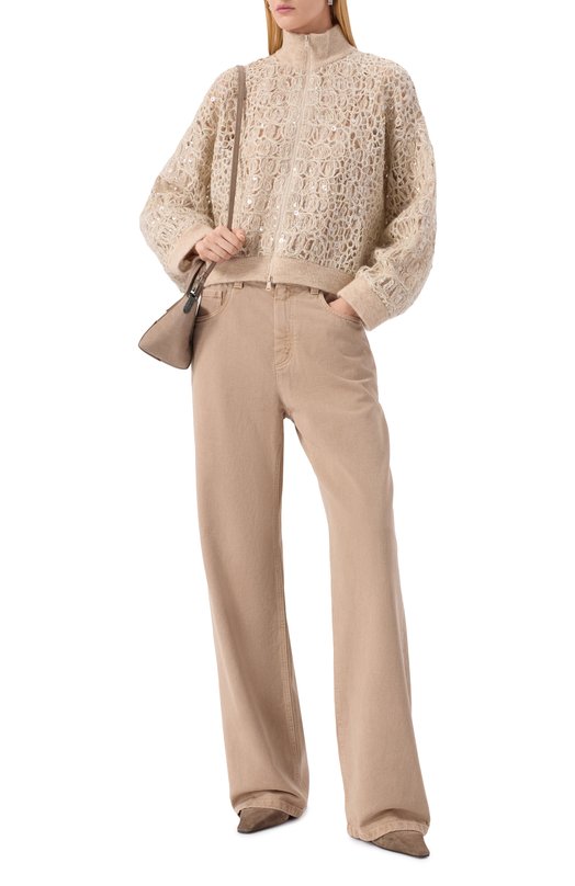 Кардиган с отделкой пайетками Brunello Cucinelli MRCR18906P Бежевый  MRCR18906P Фото 2