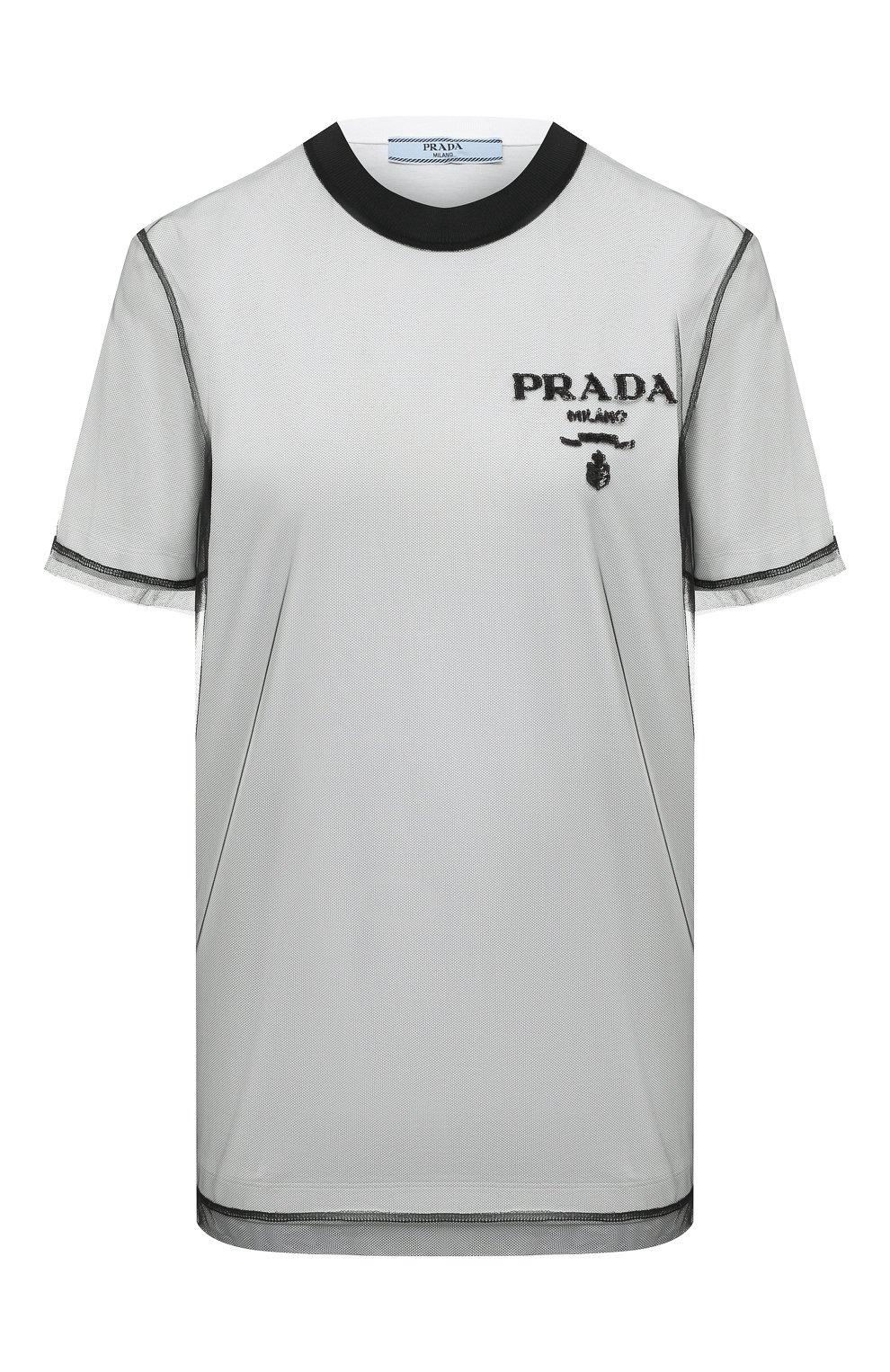 Хлопковая футболка PRADA черно-белого цвета по цене 115000 руб., арт. 3579AR-1Z5S-F0964-221, фото 1 Хлопковая футболка PRADA, арт. 3579AR-1Z5S-F0964-221, фото 1