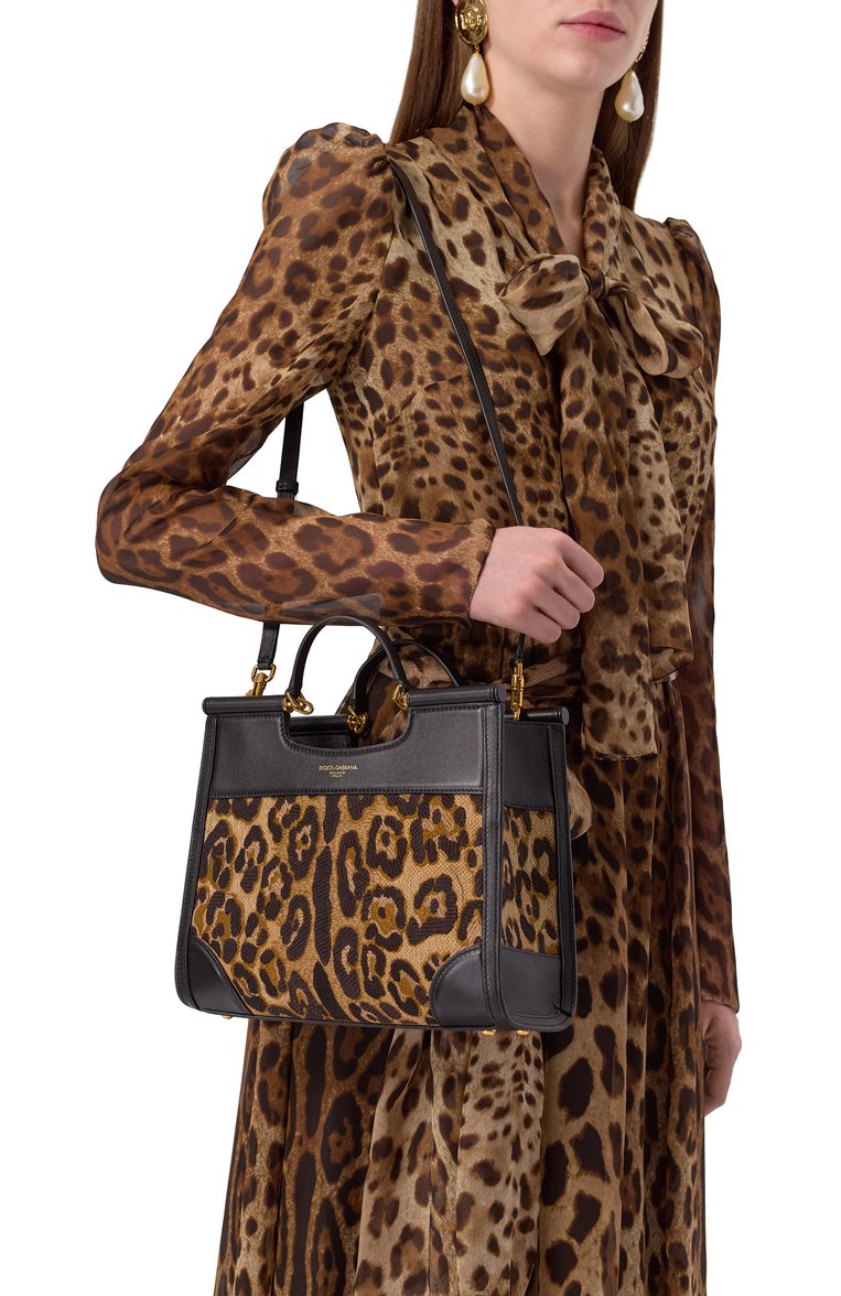 Женская сумка sicily shopper small DOLCE & GABBANA леопардового цвета, арт. BB7728/B6I37 | Фото 2 (Размер: small; Материал: Текстиль; Ремень/цепочка: На ремешке)