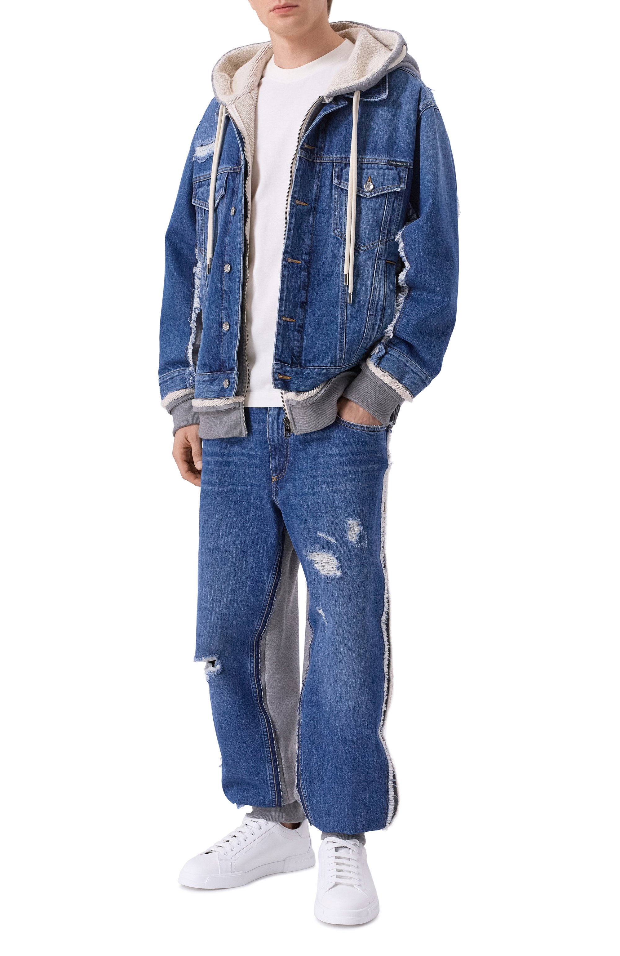 Комбинированные джоггеры DOLCE & GABBANA синего цвета по цене 175500 руб., арт. GP0P3D/GJ705, фото 2 Комбинированные джоггеры DOLCE & GABBANA, арт. GP0P3D/GJ705, фото 2