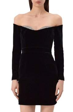 Женское бархатное платье THE NEW ARRIVALS ILKYAZ OZEL черного цвета, арт. W24_NA00100700587 | Фото 3 (Материал сплава: Проставлено; Рукава: Длинные; Драгоценные камни: Проставлено; Материал внешний: Шелк; Длина Ж (юбки, платья, шорты): Мини; Случай: Коктейльный; Женское Кросс-КТ: Платье-одежда; Стили: Гламурный)