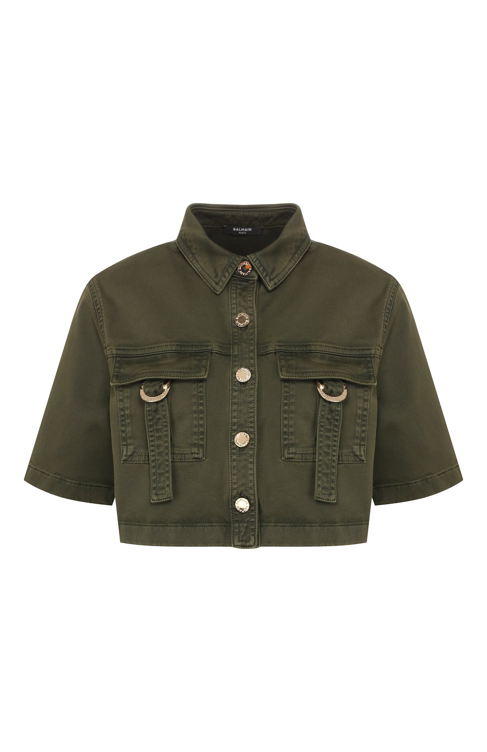 Укороченная рубашка BALMAIN хаки цвета по цене 118500 руб., арт. TF12350/C195, фото 1 Укороченная рубашка BALMAIN, арт. TF12350/C195, фото 1