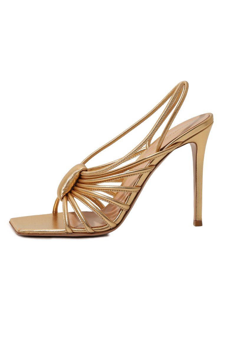 Женские кожаные босоножки hellen 105 GIANVITO ROSSI золотого цвета, арт. G32488.15RIC.NPSMEK0 | Фото 4 (Каблук высота: Высокий; Подошва: Плоская; Каблук тип: Шпилька; Материал внешний: Натуральная кожа; Автоматизация состава: Проставлено; Автоматизация ТО: Проставлено; Материал внутренний: Натуральная кожа)