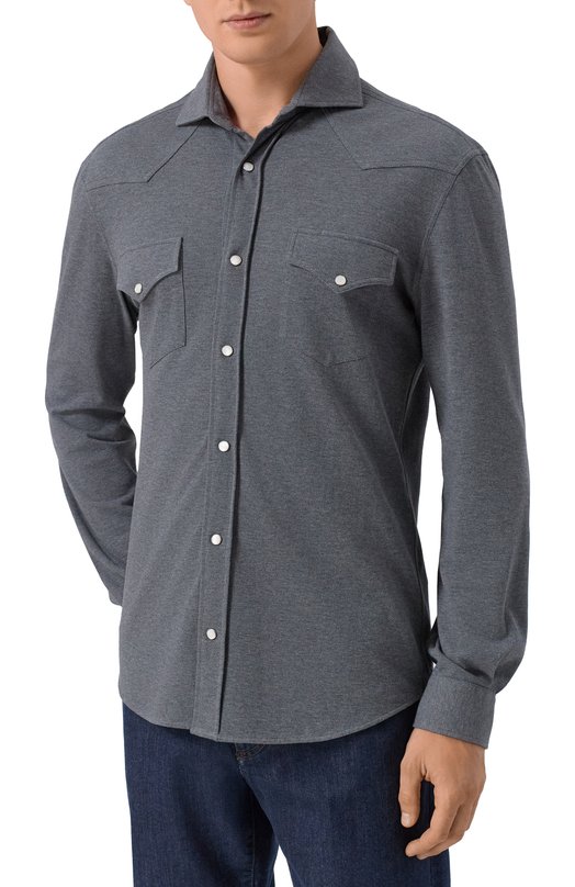 Хлопковая рубашка Brunello Cucinelli ME854B2268 Серый  ME854B2268 Фото 3