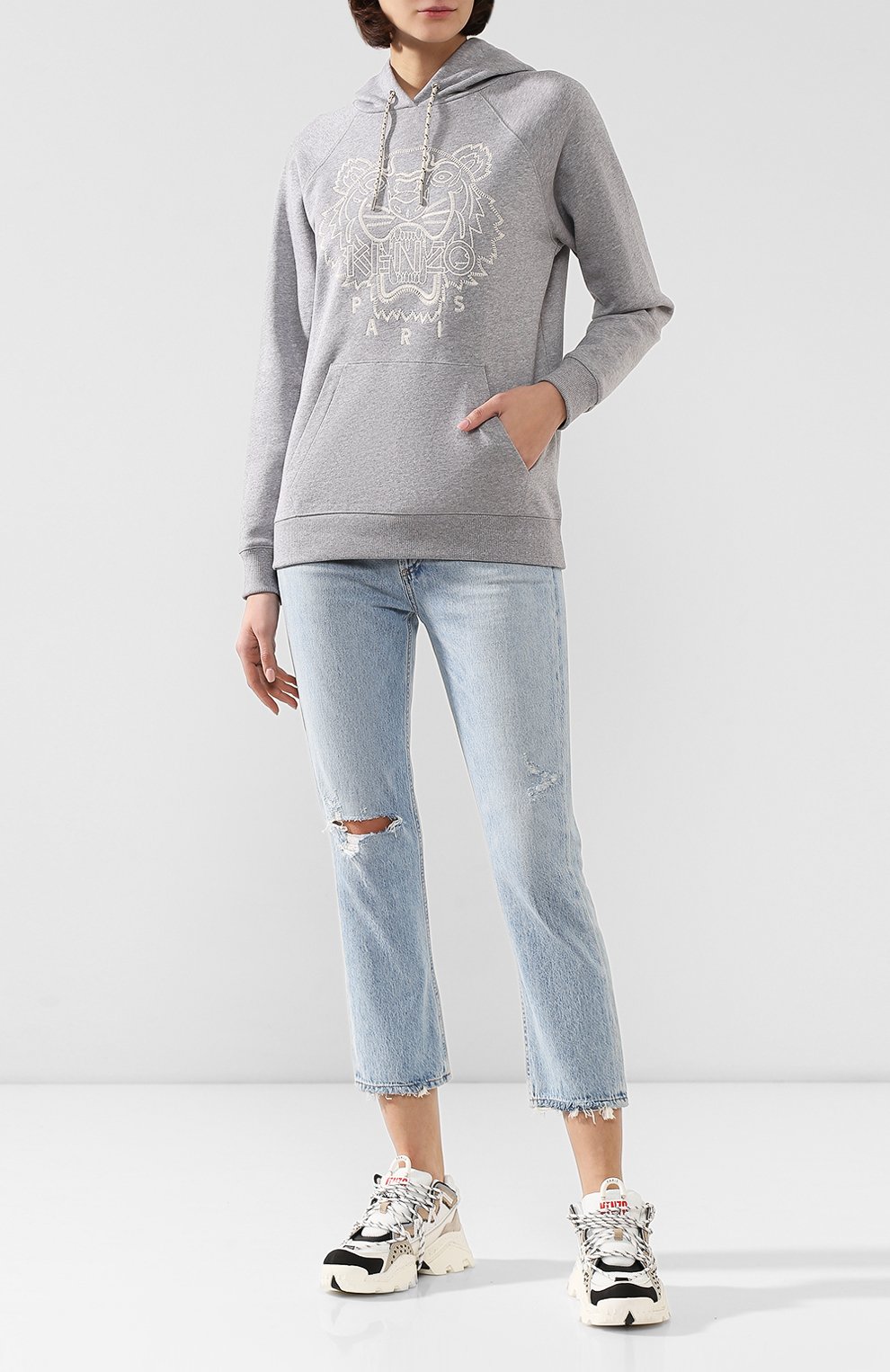 Хлопковое худи KENZO светло-серого цвета по цене 32400 руб., арт. F962SW8644X5, фото 2 Хлопковое худи KENZO, арт. F962SW8644X5, фото 2