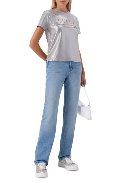 Кожаные кеды GUCCI серебряного цвета по цене 119500 руб., арт. 813197/FAD2E, фото 3 Кожаные кеды GUCCI, арт. 813197/FAD2E, фото 3