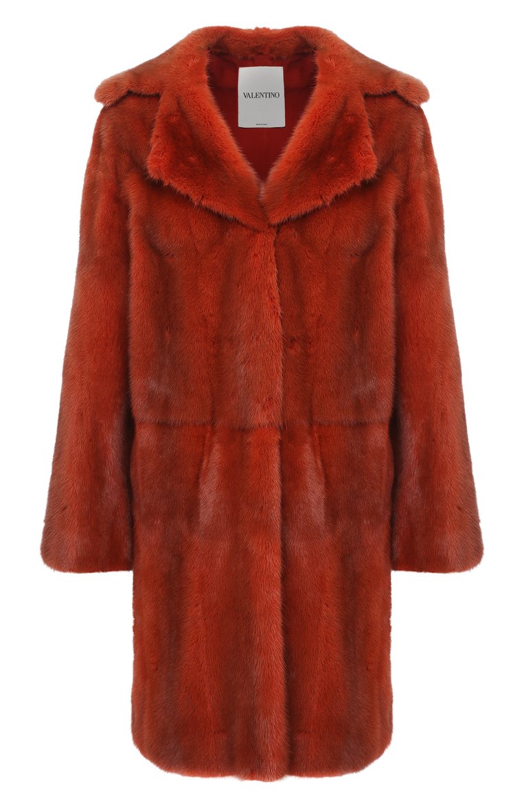 Женская шуба из норки VALENTINO оранжевого цвета, арт. NF3FA286/1XF | Фото 1 (Длина (верхняя одежда): До середины бедра; Материал подклада: Шелк; Рукава: Длинные; Материал внешний: Натуральный мех; Женское Кросс-КТ: Мех; Стили: Гламурный; Кросс-КТ: Куртка)