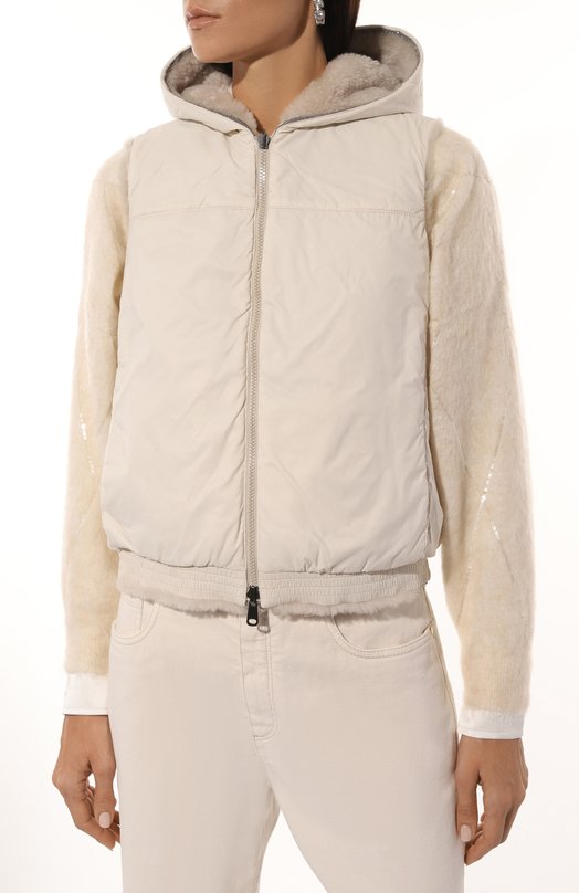Двусторонний жилет с мехом козлика Brunello Cucinelli MPMWE3080 Бежевый  MPMWE3080 Фото 6