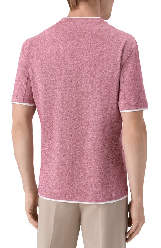 Футболка из хлопка и льна Brunello Cucinelli MW8357427 Бордовый  MW8357427 Фото 4