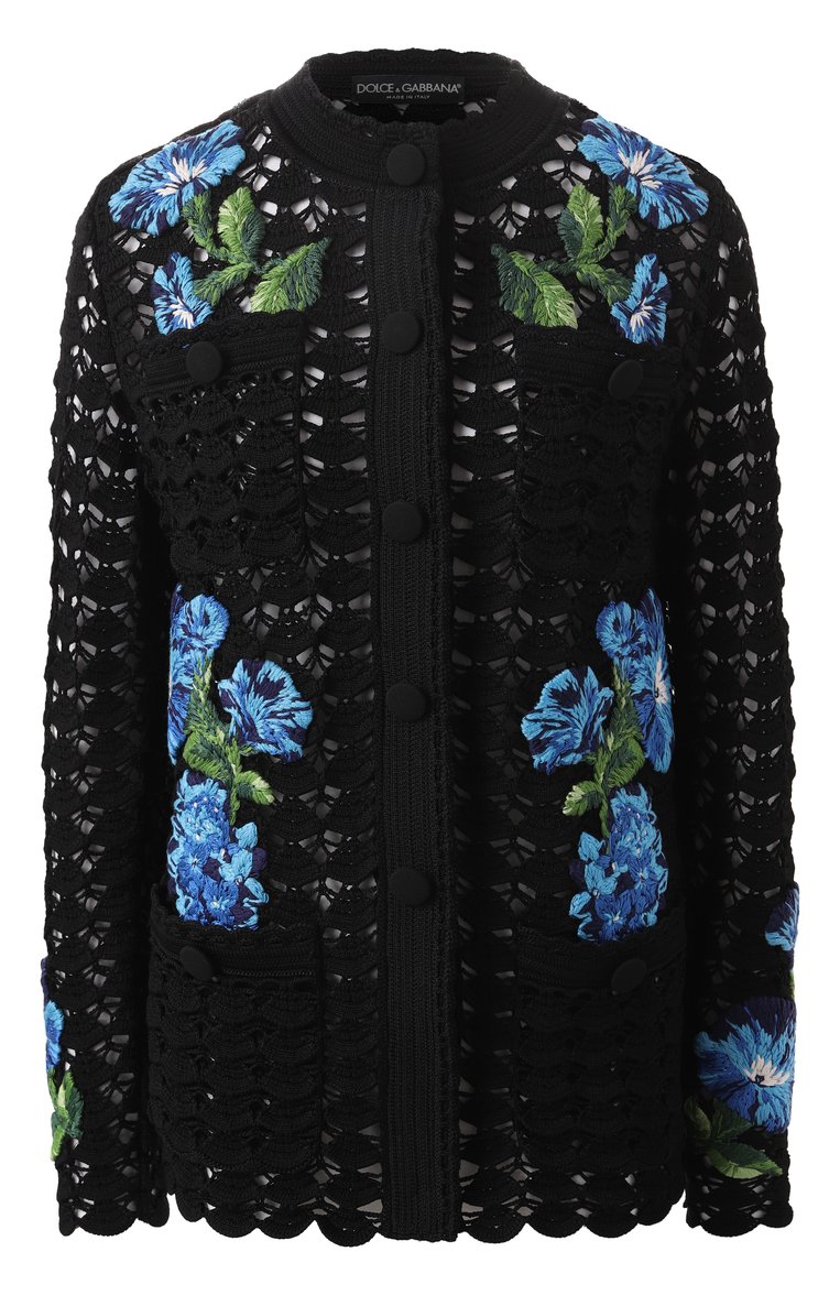 Женский кардиган из вискозы DOLCE & GABBANA черного цвета, арт. FXV15Z/JFMBC | Фото 1 (Рукава: Длинные; Материал внешний: Вискоза; Длина (для топов): Стандартные; Женское Кросс-КТ: кардиган-трикотаж; Стили: Кэжуэл; Кросс-КТ: костюм; Застежка: Пуговицы; Автоматизация ТО: Проставлено; Автоматизация состава: Проставлено)