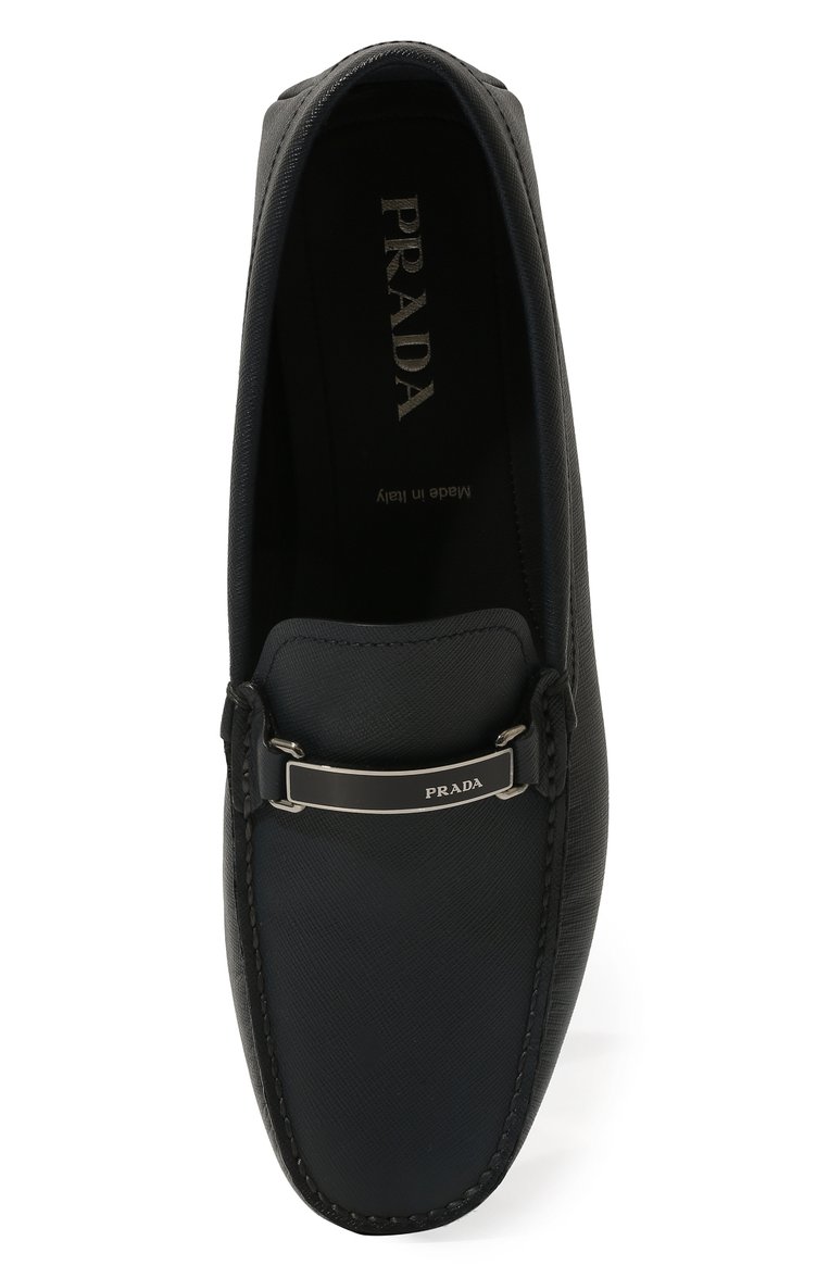 Мужские кожаные мокасины PRADA темно-синего цвета, арт. 2DD159-053-F0216-U00I | Фото 6 (Стили: Кэжуэл; Нос: Не проставлено; Материал сплава: Проставлено; Материал внешний: Натуральная кожа)