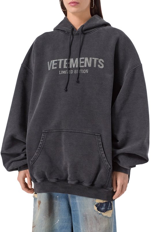 Хлопковое худи VETEMENTS UE54HD240B/1302 M0LLET0N Серый  UE54HD240B/1302 M0LLET0N Фото 3