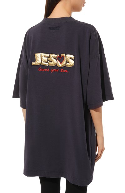 Хлопковая футболка VETEMENTS синего цвета по цене 72700 руб., арт. UE63TR400N, фото 4 Хлопковая футболка VETEMENTS, арт. UE63TR400N, фото 4