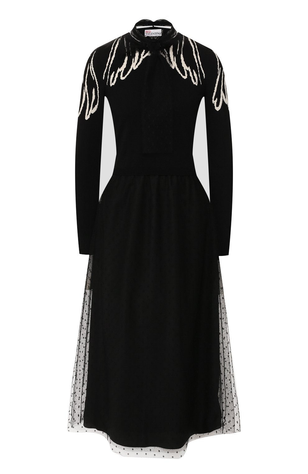 Платье-миди REDVALENTINO черно-белого цвета по цене 89700 руб., арт. SR3KDA78/4G9, фото 1 Платье-миди REDVALENTINO, арт. SR3KDA78/4G9, фото 1