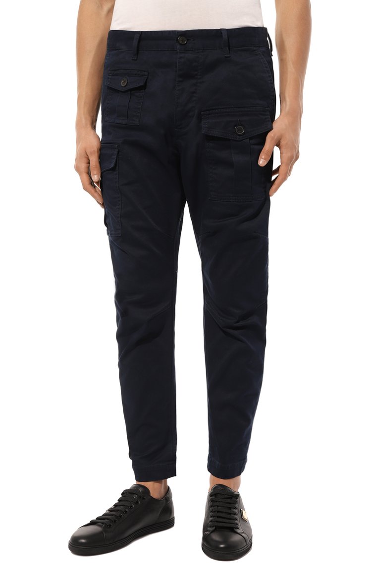 Мужские хлопковые брюки-карго DSQUARED2 темно-синего цвета, арт. S74KB0818/S39021 | Фото 3 (Материал внешний: Хлопок; Силуэт М (брюки): Карго; Случай: Повседневный; Стили: Гранж; Длина (брюки, джинсы): Стандартные)